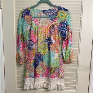 Lilly Pulitzer Roar of the Seas Alia Fringe Tassel Top Tunic Size Medium